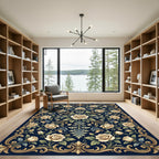 Elegant Cream Rose Gold Floral Tapestry Rug