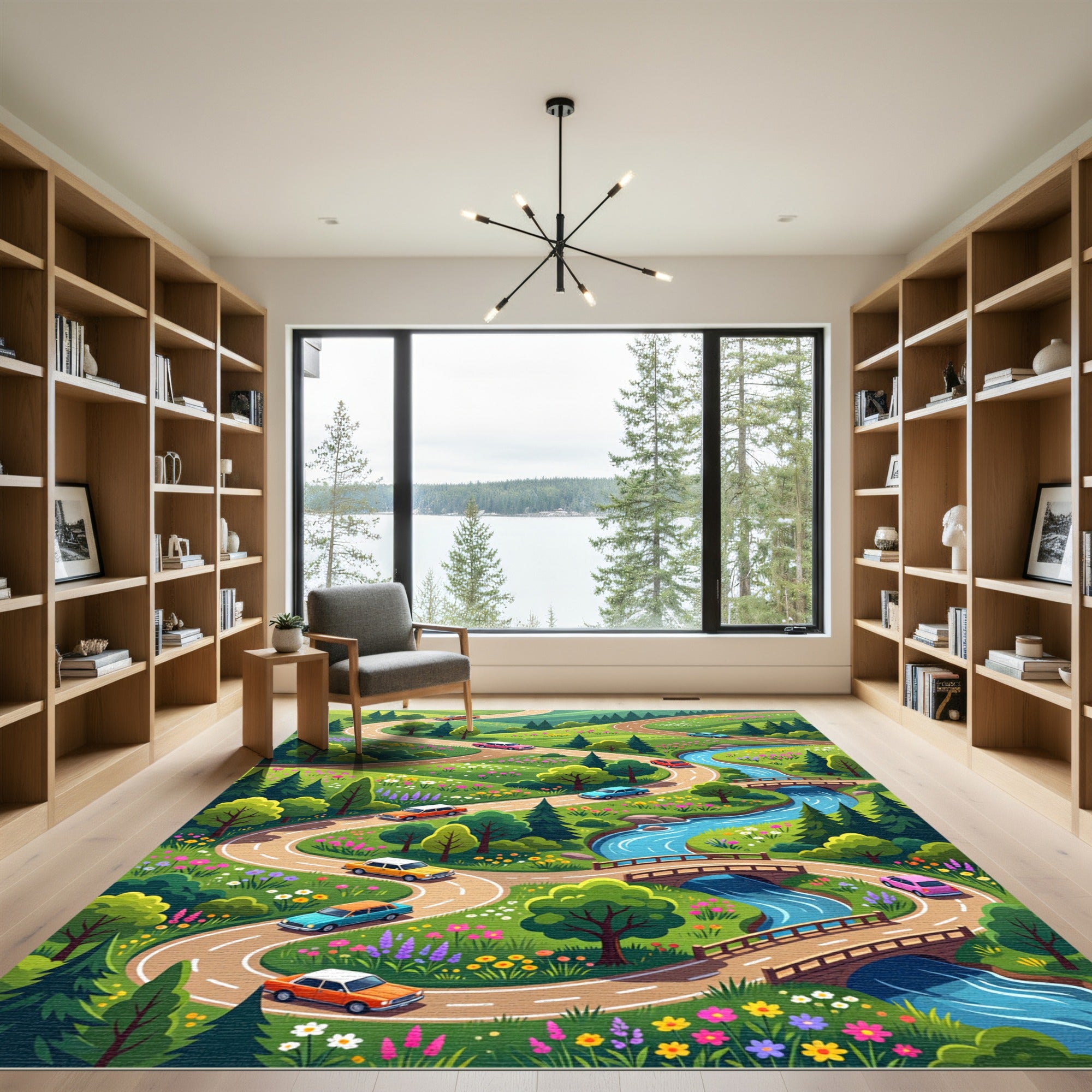 Whimsical Winding Road Forest Landscape Rug