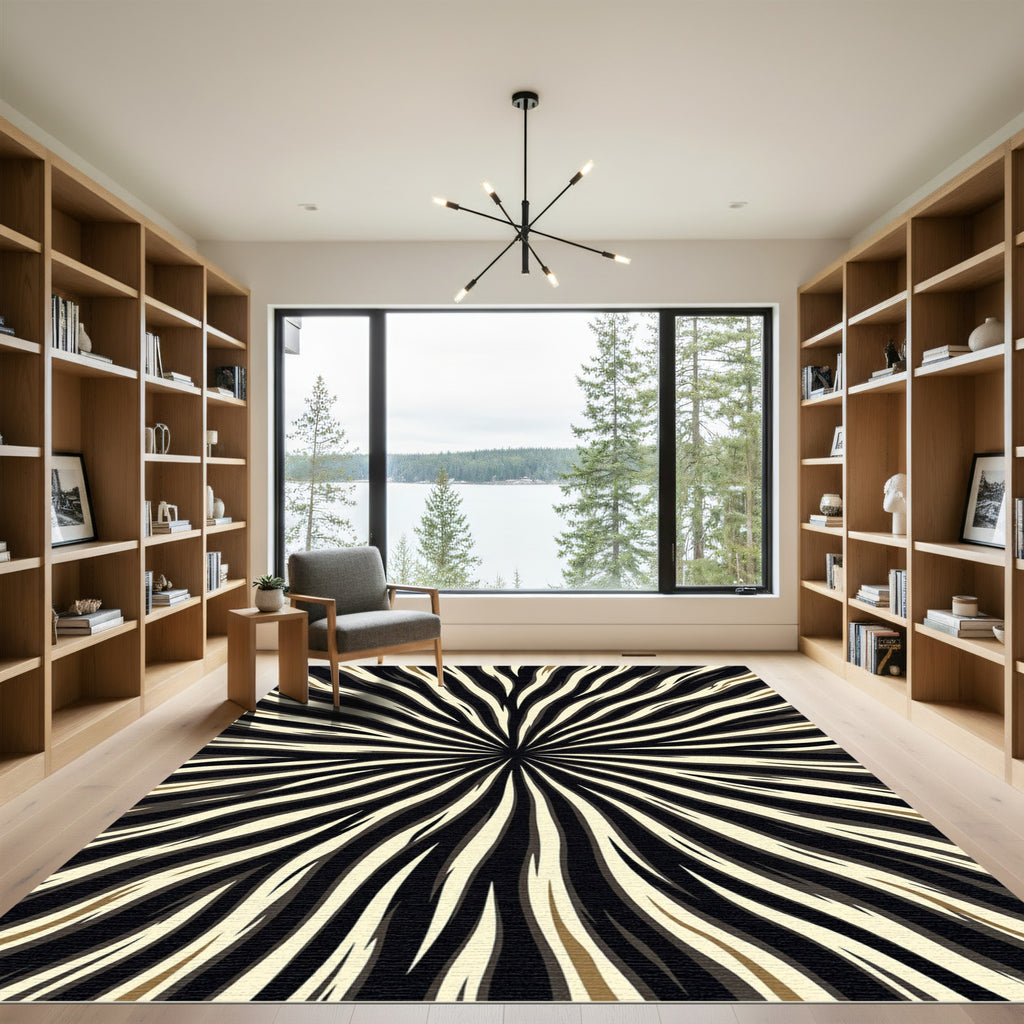 Black and White Radial Stripe Rug