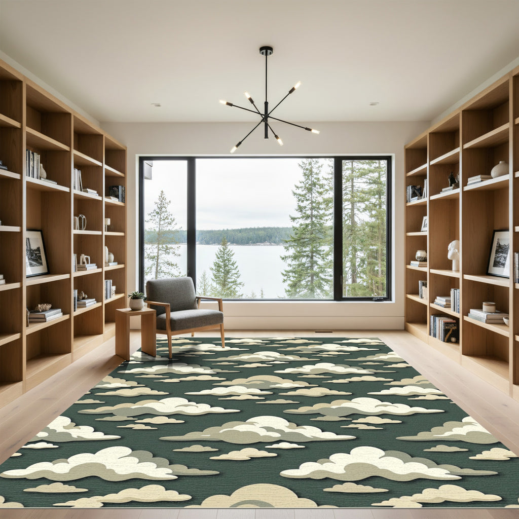 Soft Sage Whimsical Cream Cloud Layers Rug