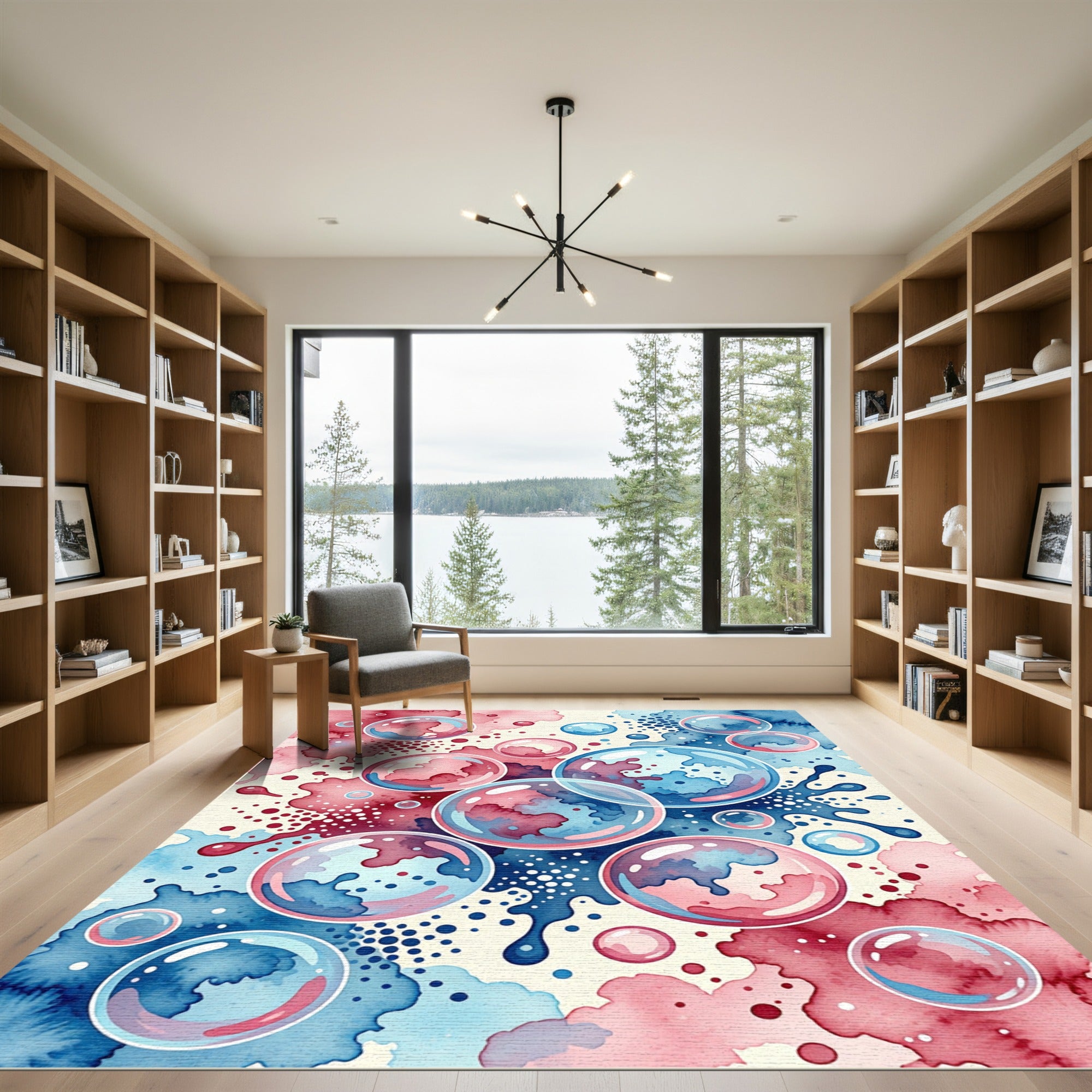 Abstract Blue and Pink Iridescent Bubbles Rug