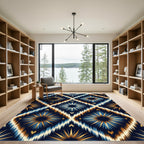 Midnight Ikat Sunburst Geometric Diamond Rug