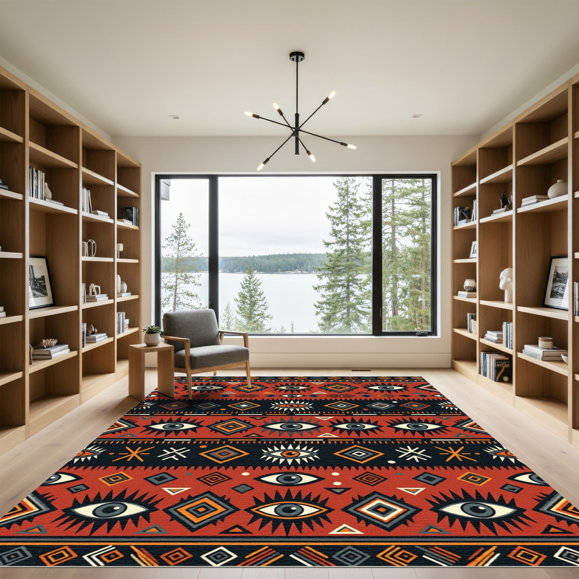 Red Ochre Tribal Eye Motif Rug