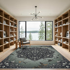 Vintage Botanical Silver Gray Floral Medallion Rug