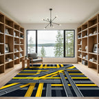 Modern Geometric Yellow Gray Intersecting Beams Rug