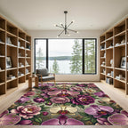 Elegant Mauve Orchid Rose Botanical Arrangement Rug