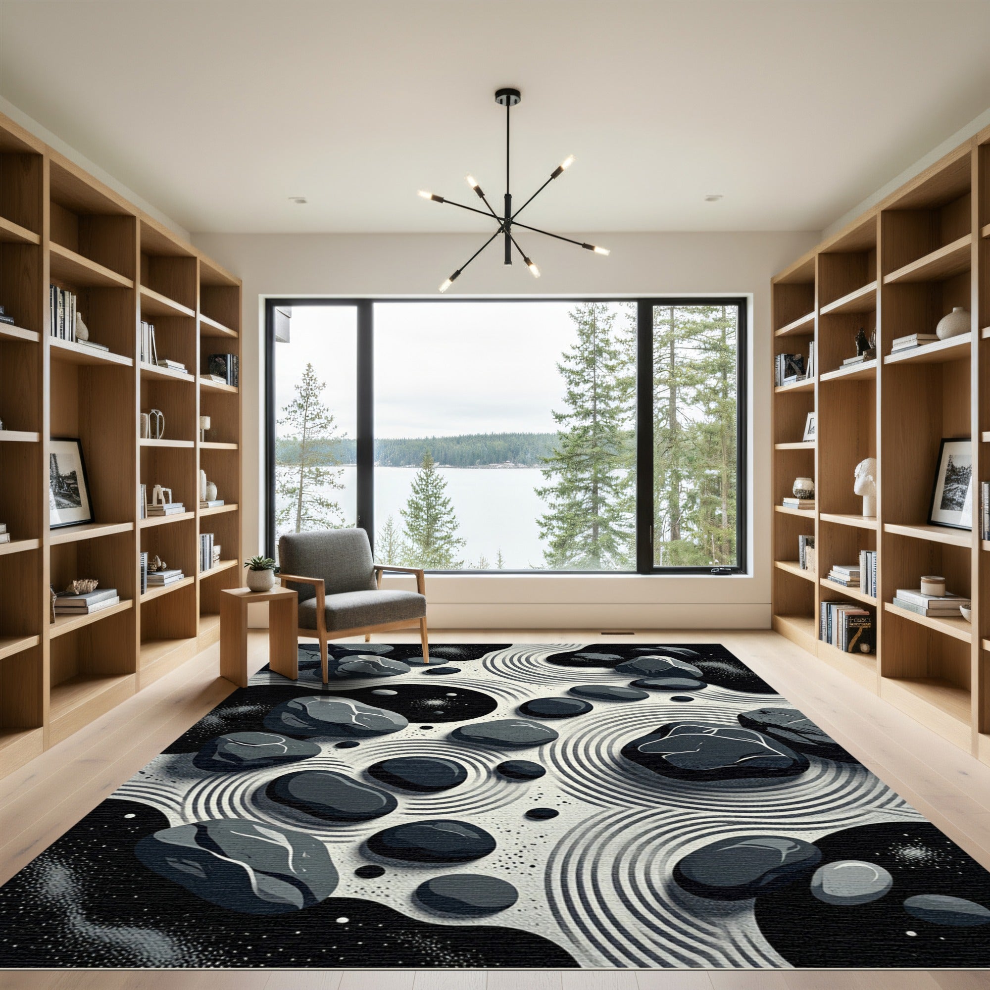 Monochromatic Zen Garden Stones Rug