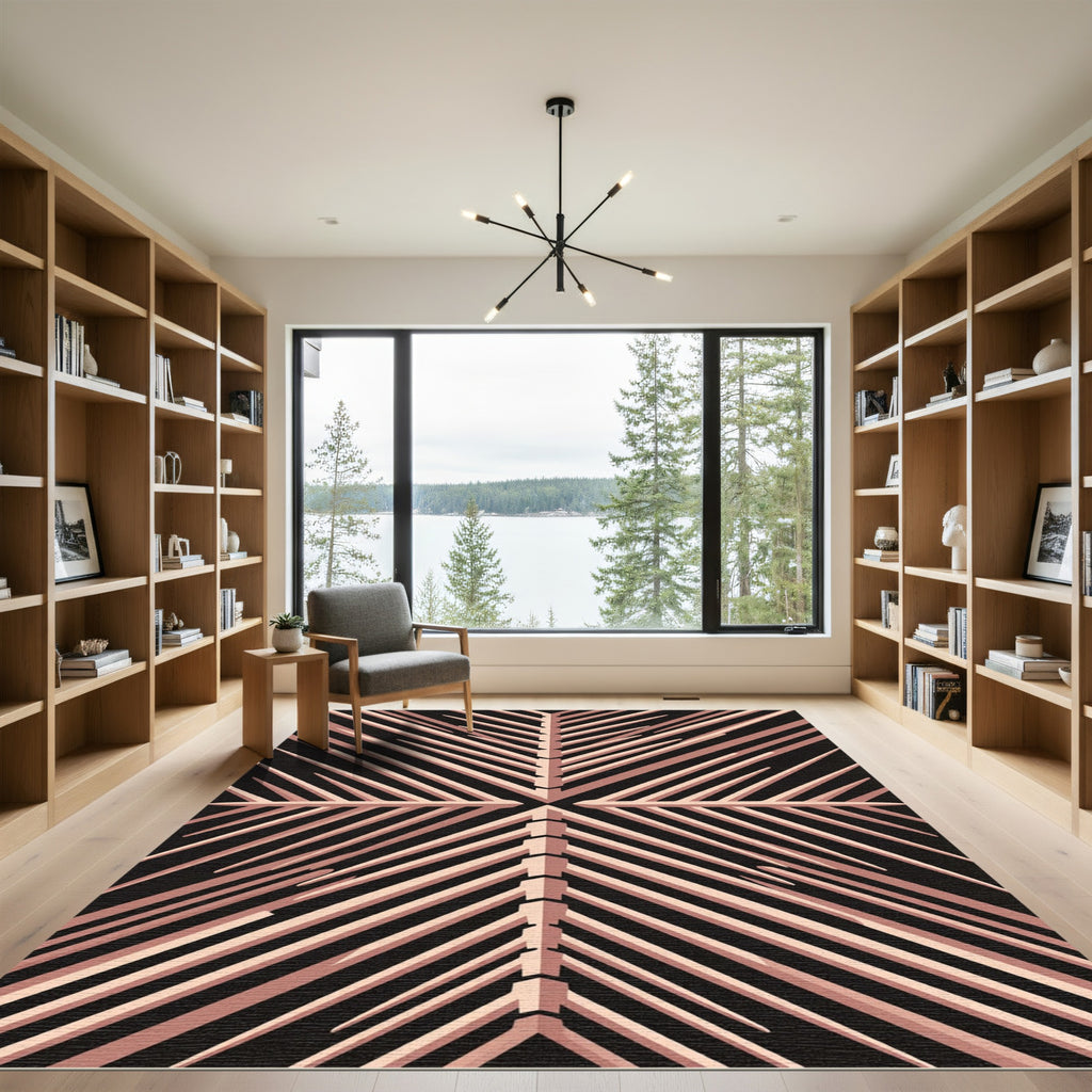 Rose Gold Abstract Stripe Mandala Rug