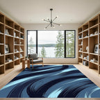 Modern Navy And Sky Blue Swirl Rug