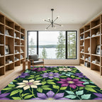 Vibrant Purple White Floral Garland Rug