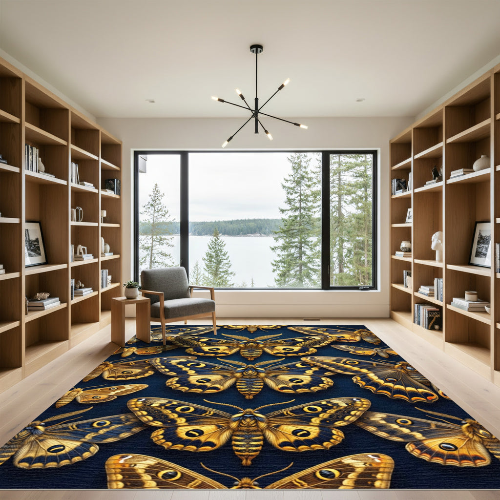 Golden Moth Symmetry Midnight Navy Rug