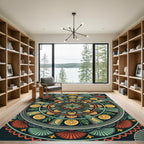 Citrus Medallion Green Red Yellow Folk Art Rug