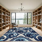 Ornate Blue Framed Cavalier Spaniel Portraits Rug