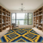 Gold Blue Zigzag Diamond Brocade Rug