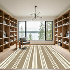 Earthy Taupe and Cream Linear Stripe Rug