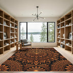 Golden Sunburst Ornate Copper Mandala Rug