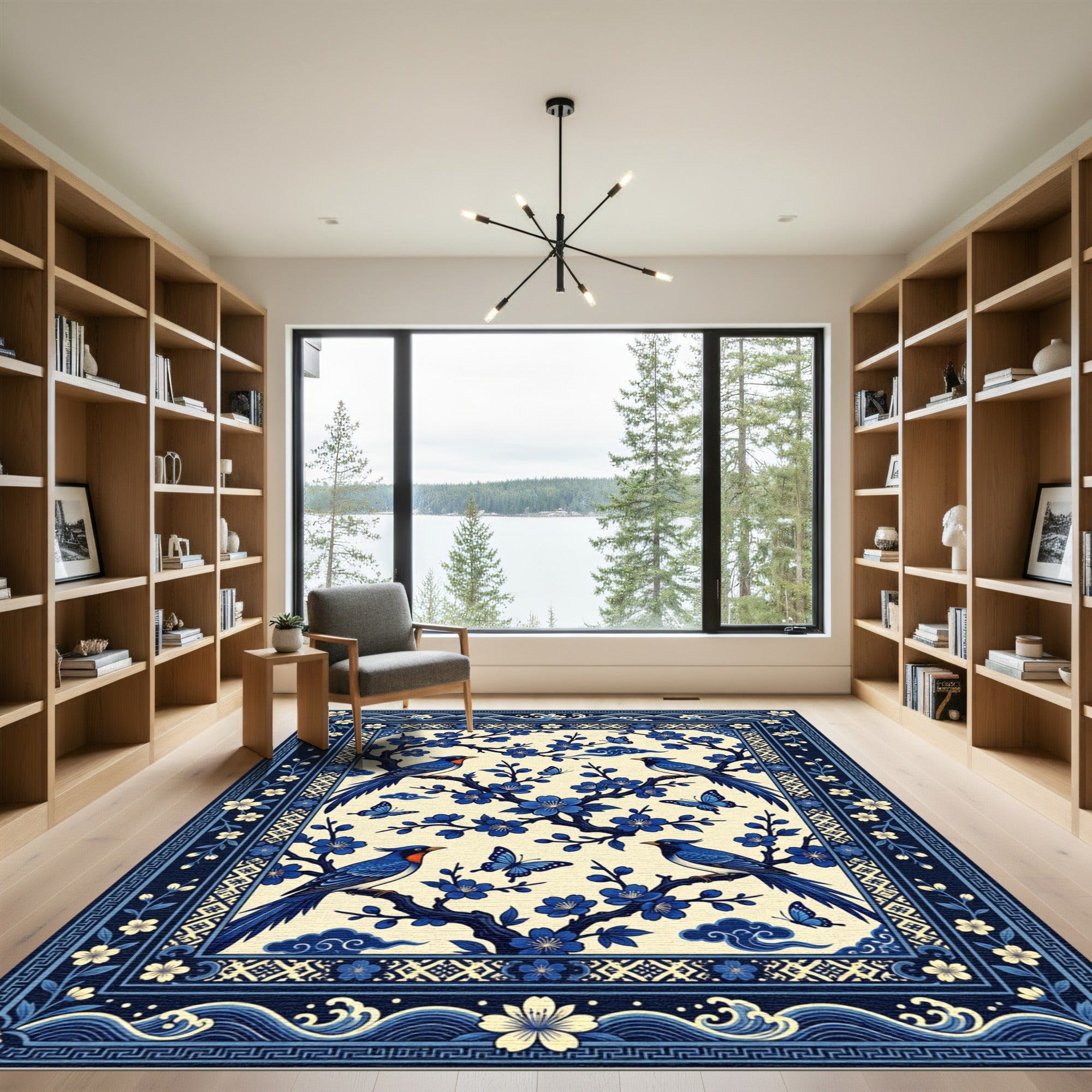 Blue Bird Blossom With Butterflies Rug