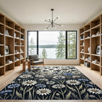 White Blue Wildflower Meadow Composition Rug