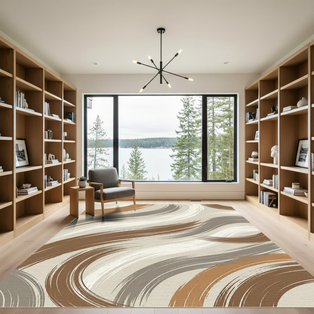 Earthy Abstract Wave Swirls Palette Rug