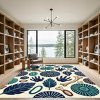Dark Teal Fossil and Leaf Botanical Rug