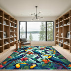 Vibrant Tropical Toucan Parrot Jungle Foliage Rug