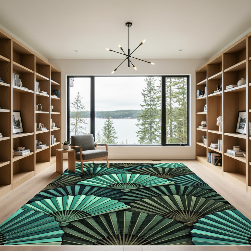 Emerald Teal Fan Tessellation Rug