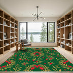 Emerald Green Red Floral Wreath Design Rug