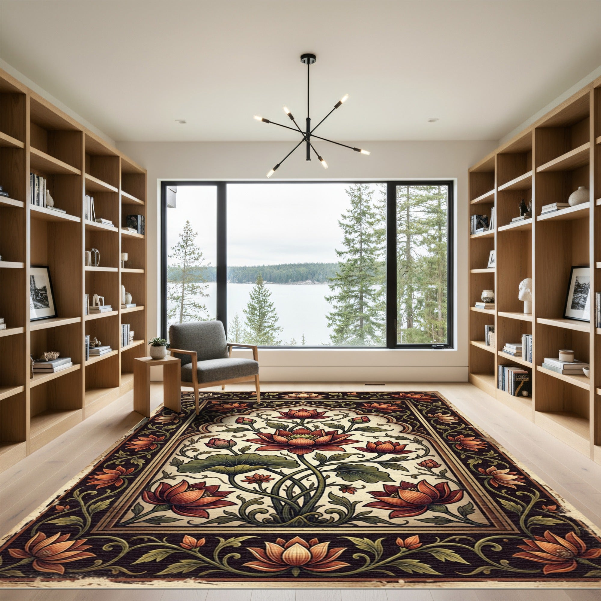 Vintage Lotus Floral Arch Illustration Rug