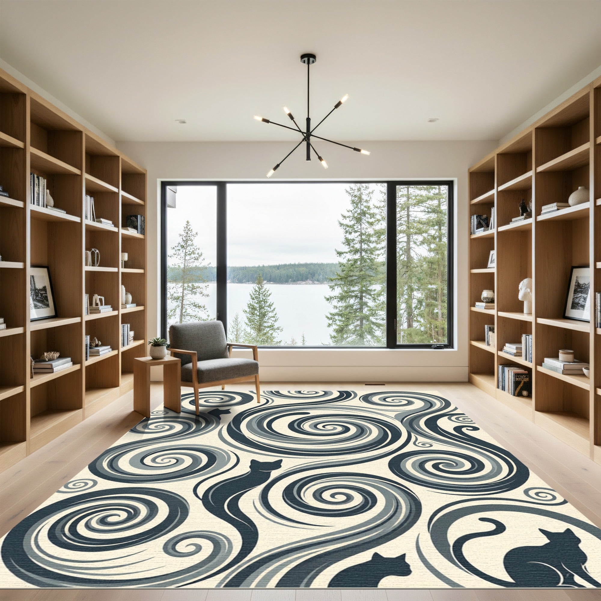 Gray Swirls Silhouettes Cats Rug