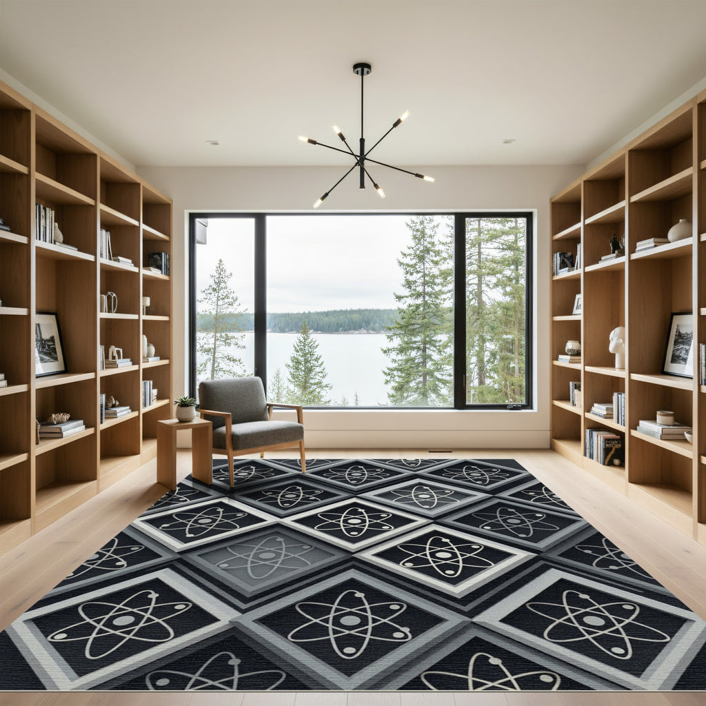 Monochrome Atom Square Dimensional Rug