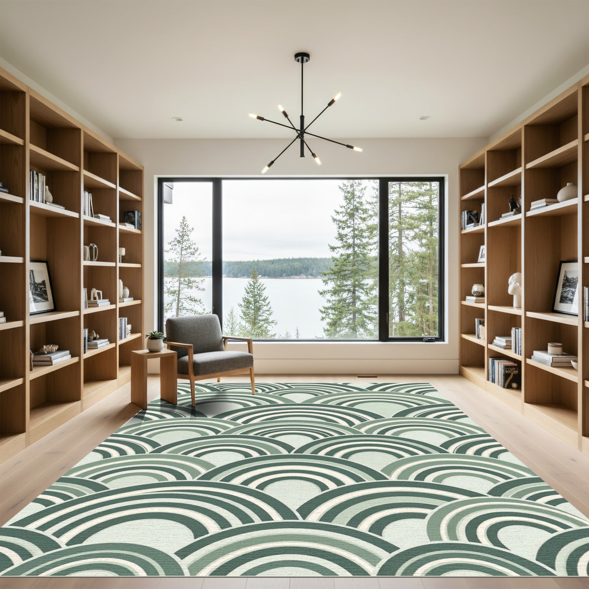 Sage Green Scalloped Geometric Arch Rug