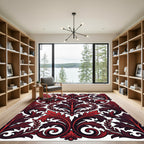 Crimson Red Scrolling Acanthus Leaf Rug
