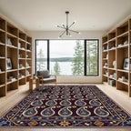 Midnight Blue Golden Paisley Tapestry Rug