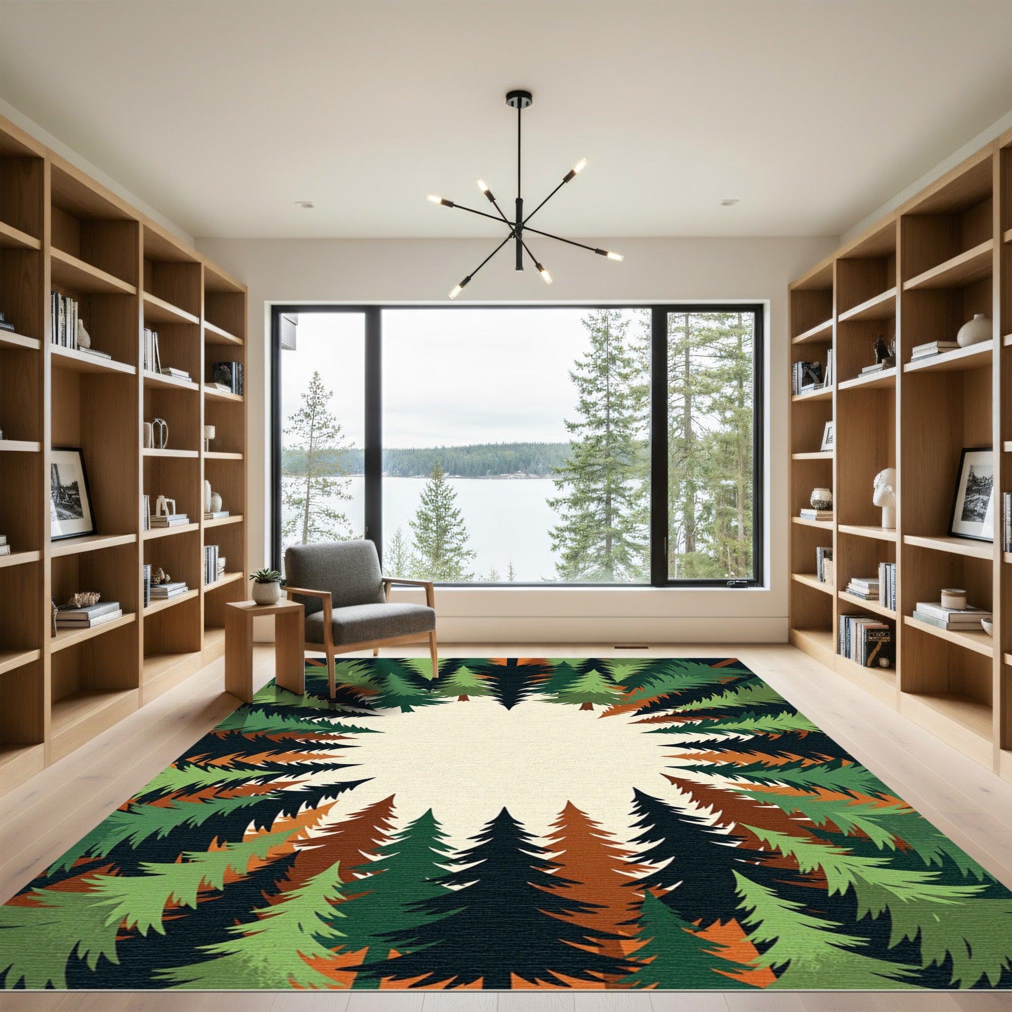 Earthy Pine Forest Radial Woodland Rug