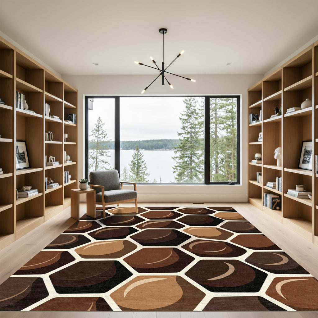 Sophisticated Earth Tone Hexagon Mosaic Rug