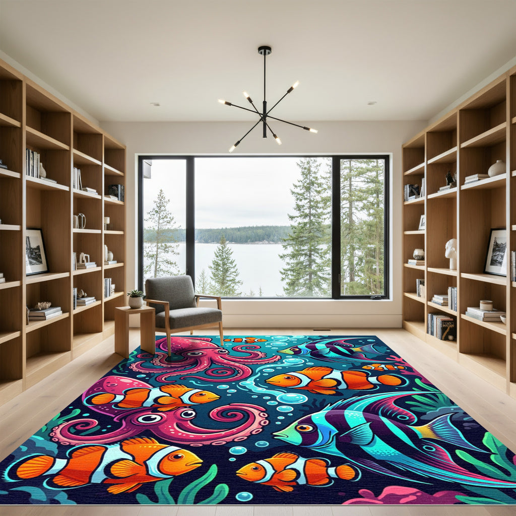 Vibrant Underwater Coral Reef Marine Life Rug