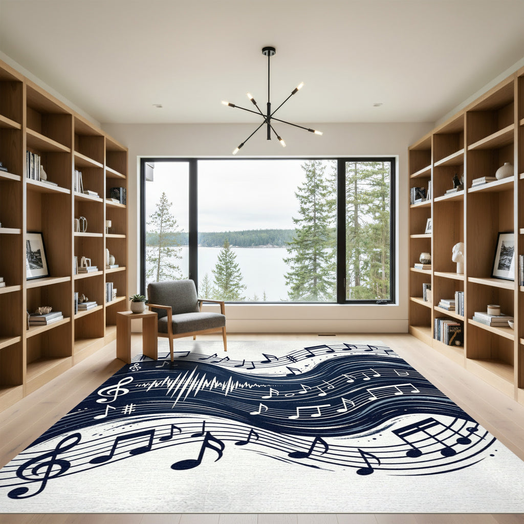 Abstract Navy Musical Wave Art Rug