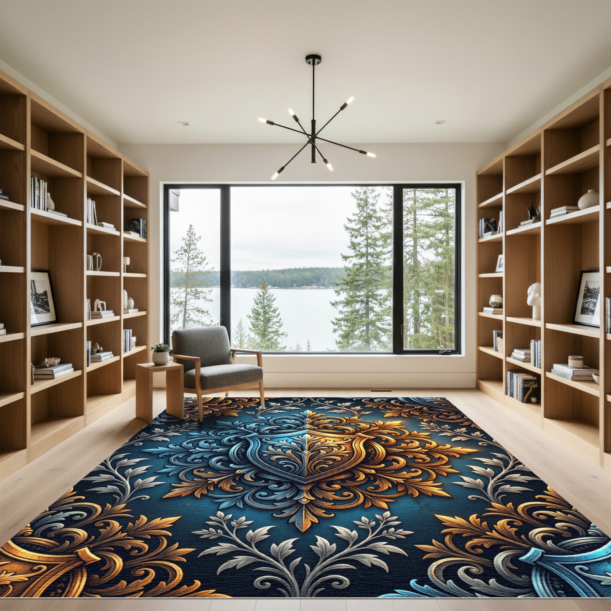 Dual Tone Ornate Floral Shield Rug