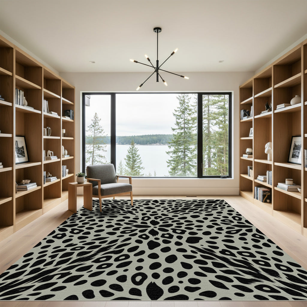 Gray Black Animal Spots Medallion Rug