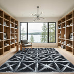 Frosted Geometric Metallic Silver Lattice Rug