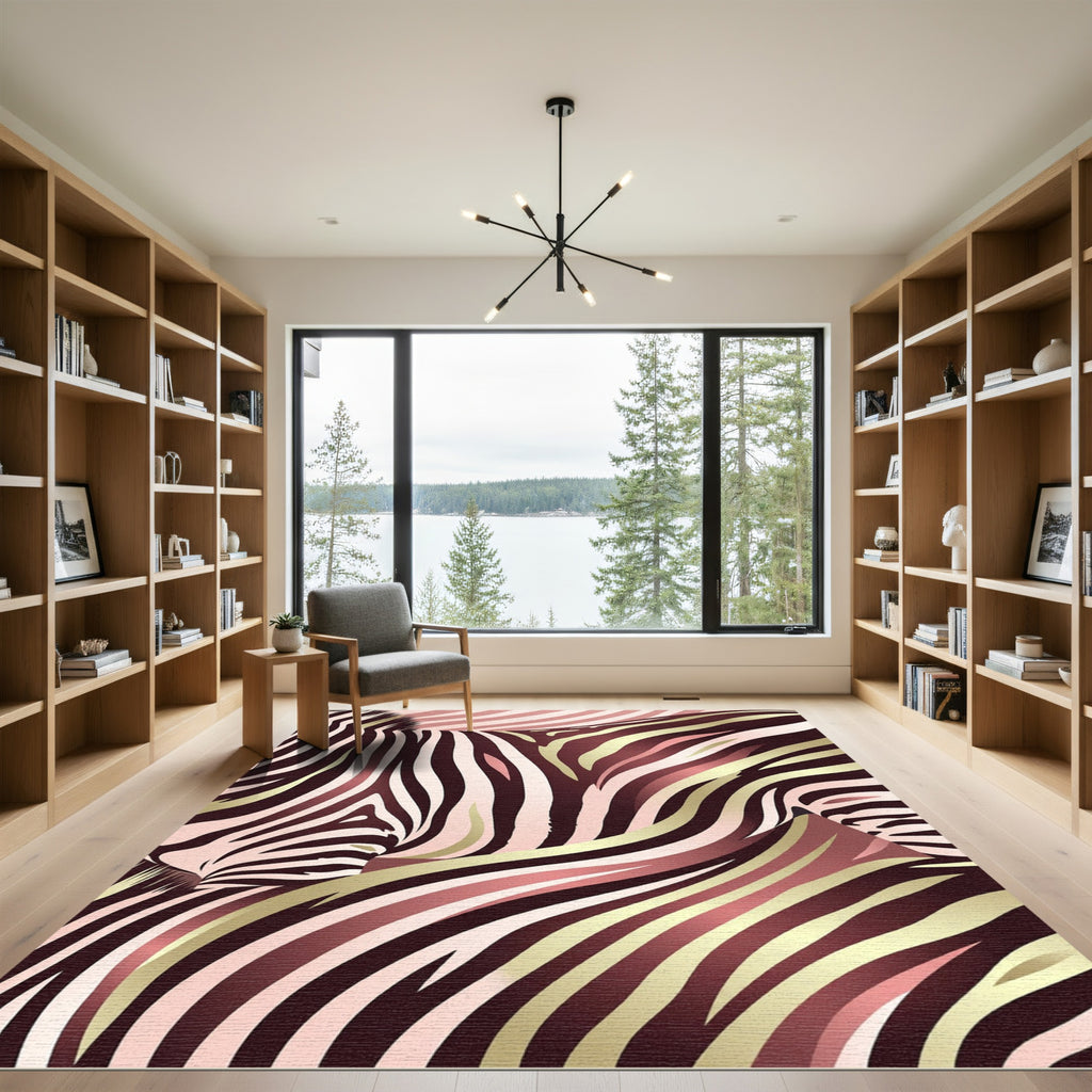 Pink Gold Zebra Stripe Accent Rug