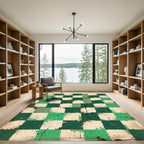 Vibrant Green Splatter Checkered Rug