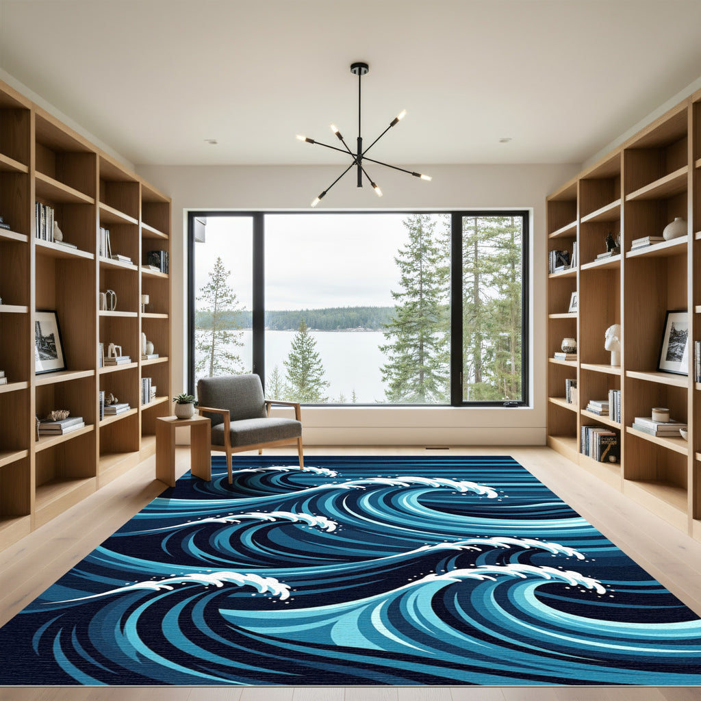 Azure Ocean Ripple Waves Art Rug