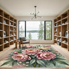 Romantic Peony Garden Floral Watercolor Rug
