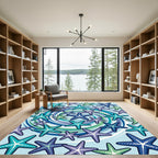 Coastal Teal Purple Starfish Swirl Rug