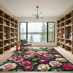 Pink Rose and Hollyhock Garden Rug
