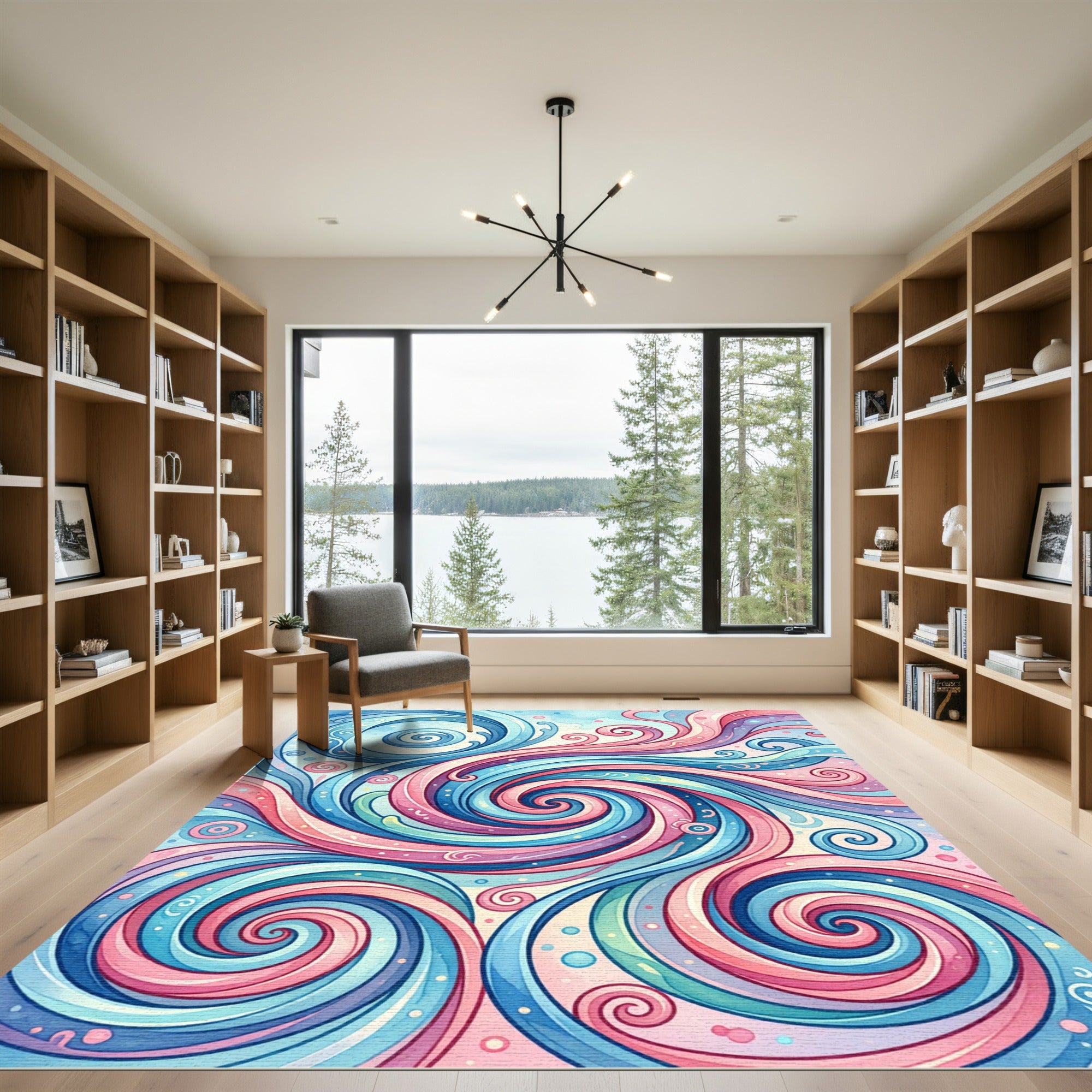 Pastel Swirl Abstract Blue Pink Flow Rug