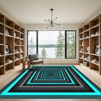 Neon Cyan Geometric Tunnel Illusion Rug