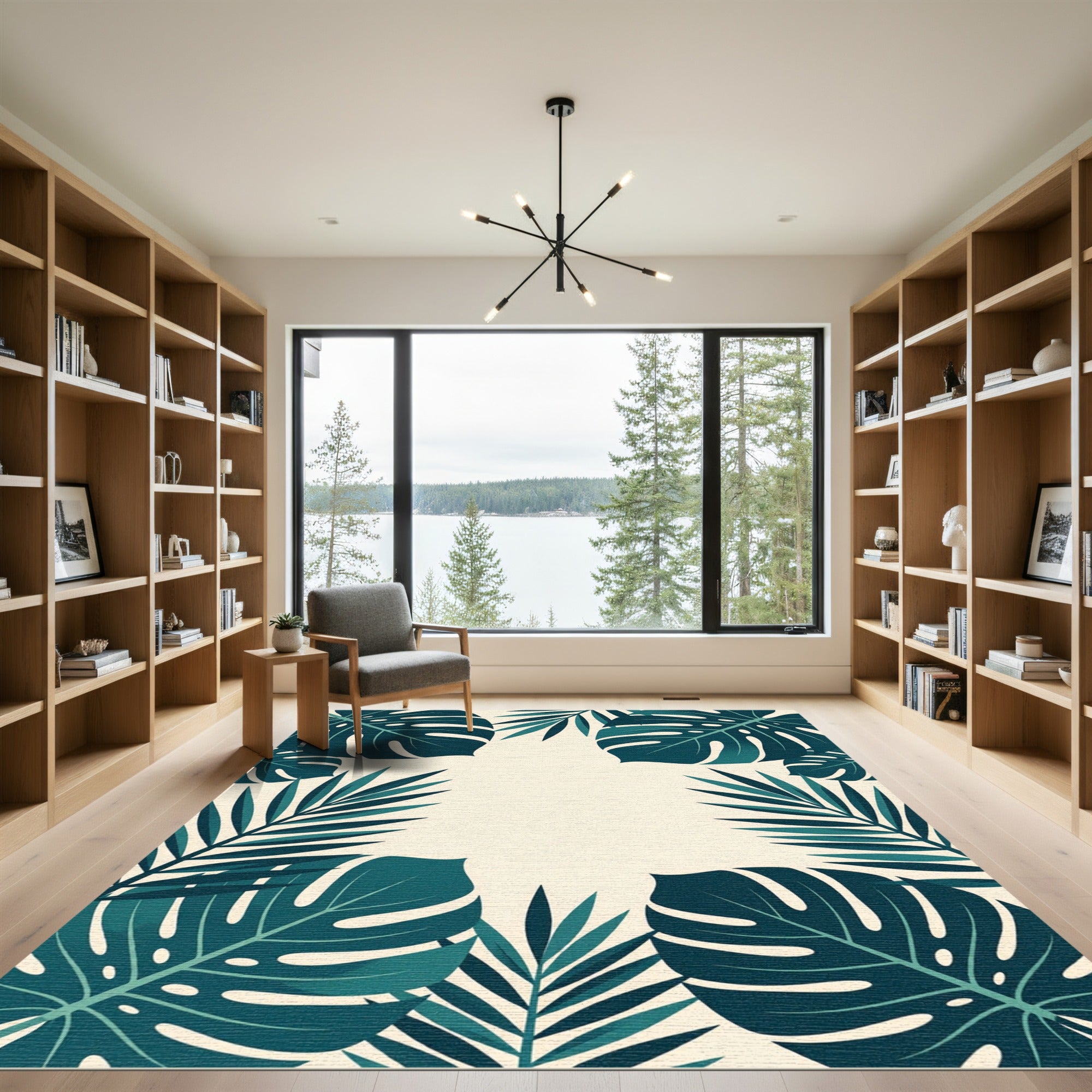 Lush Teal Botanical Tropical Foliage Rug
