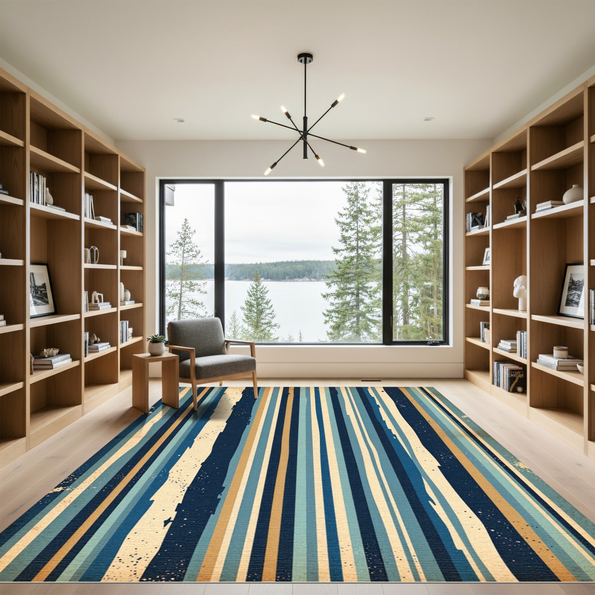 Vintage Blue Cream Stripe Texture Rug